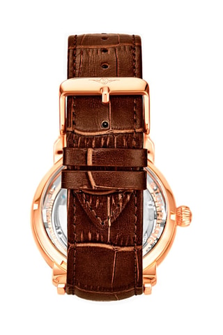 Montre automatique en cuir Legacy - Fonction GMT - Marron et doré rose