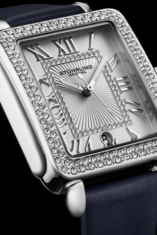 Montre à quartz en cuir Symphony - Bleu nuit et argenté