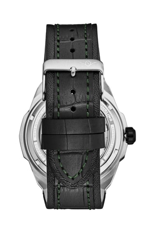 Montre automatique en cuir Aviator - Fonction GMT - Noir, argenté et vert