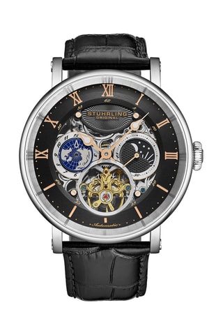 Montre automatique en cuir Majestic - GMT -Noir et argenté