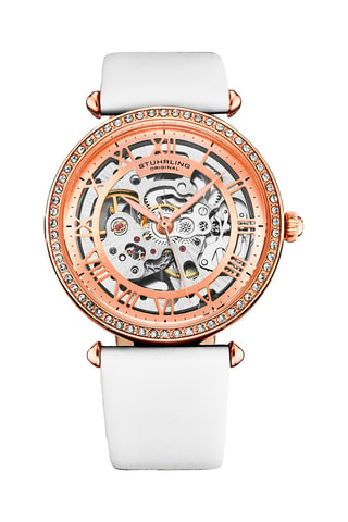 Montre automatique en cuir et dorée à l'or fin rose