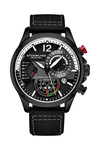 Montre à quartz en cuir et tissu Cordura - Chronographe - Noir et gris foncé