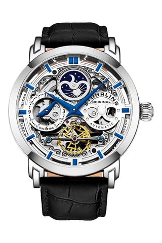 Montre automatique en cuir Legacy - Fonction GMT - Noir et argenté