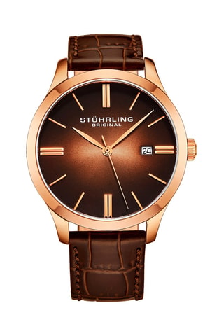 Montre à quartz en cuir - Marron et doré rose