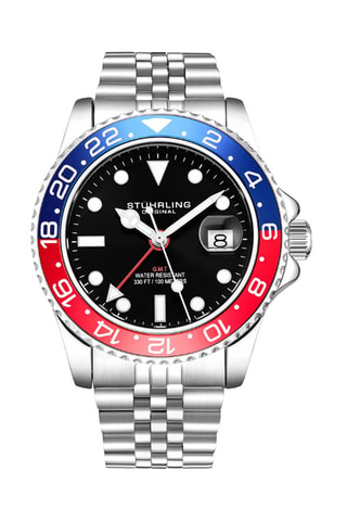 Montre de plongée à quartz en acier Aquadiver - Fonction GMT - Argenté et bleu