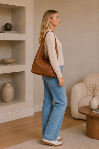 Leren Handtas en Portemonnee - Camel