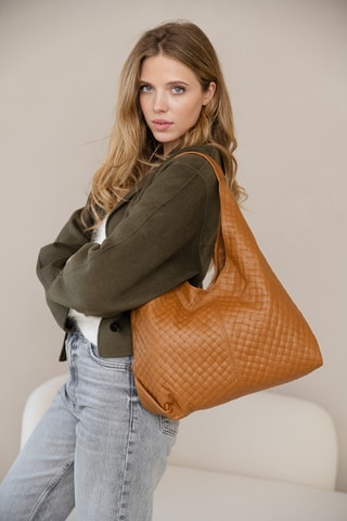 Leren Shopper en Schoudertas Nicolina - Camel