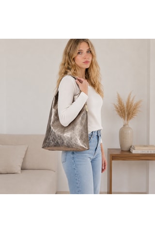 Leren Shopper en Clutch Elvia - Zilverkleurig