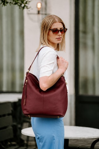 Leren Handtas Carrara Zwart   - Rood