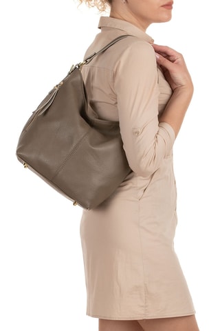 Leren Handtas Carrara Zwart   - Taupe