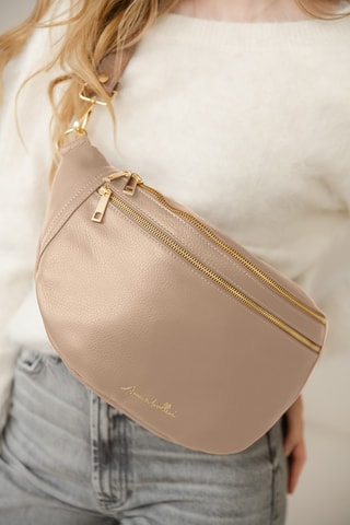 Leren Schoudertas Lorenza  - Taupe