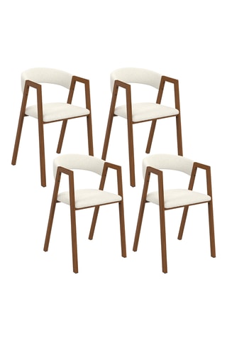 4 fauteuils Enola - Blanc et marron - Tissu bouclette