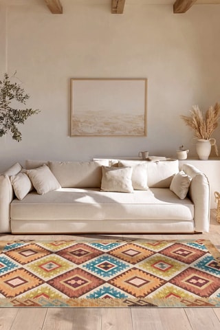 Tapis Serak - Orange et bleu