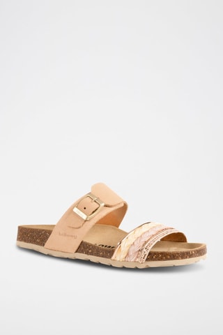 Mules en cuir - Blanc, beige, rose et doré