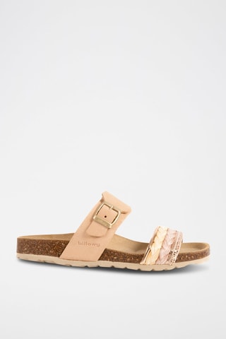 Mules en cuir - Blanc, beige, rose et doré
