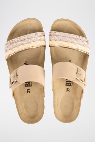 Mules en cuir - Blanc, beige, rose et doré