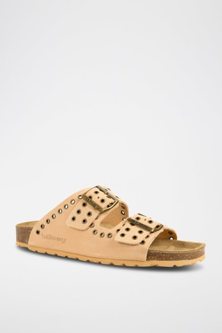 Mules en nubuck - Beige et doré