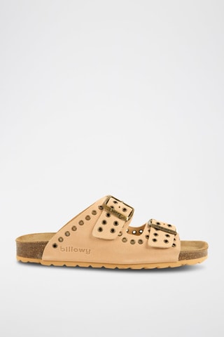 Mules en nubuck - Beige et doré