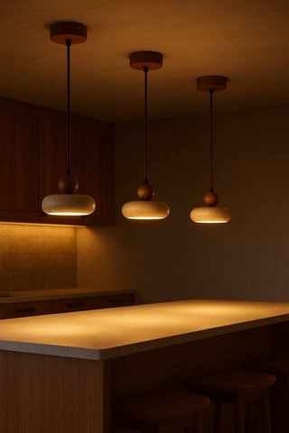 Lampadario in legno e travertino - Beige