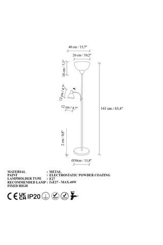 Lampadaire Sir - Doré - 2 x 40 W
