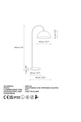 Lampada da terra Derya - Grigio - 40 W