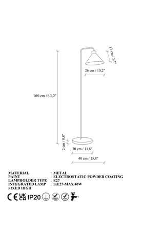 Lampada da terra Cone - Nero - 40 W