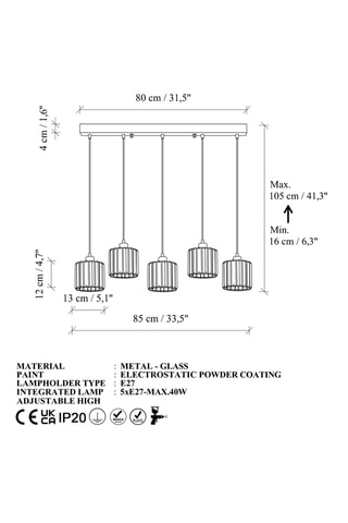 Lampadario Yakops - Argentato - 5 x 40 W