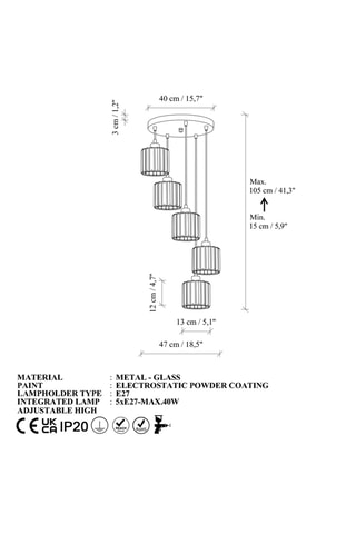 Lampadario Yakops - Dorato - 5 x 40 W