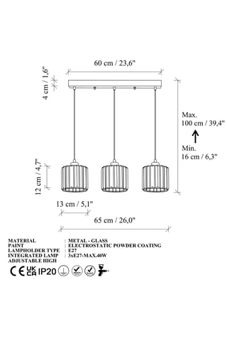 Lampadario Yakops - Dorato - 3 x 40 W