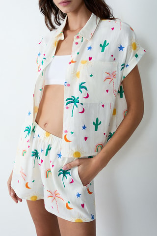 Camicia pigiama in lino Fabiola - Ecrù