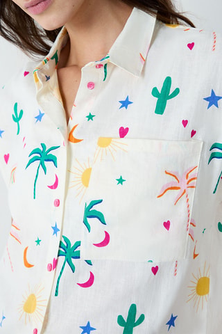 Camicia pigiama in lino Fabiola - Ecrù
