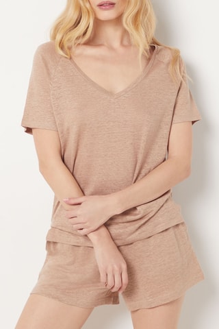 T-shirt in lino Josie -  Beige