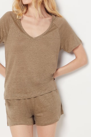 T-shirt in lino Josie -  Kaki