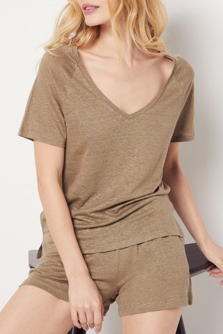 T-shirt in lino Josie -  Kaki