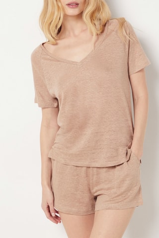 Shorts pigiama in lino - Marrone melange