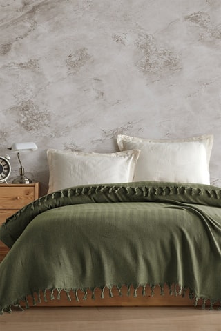 Colcha de sofá de algodón reciclado 280 g/m² Berlino - Caqui - 200 x 220 cm