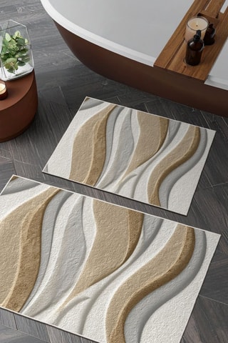 2 alfombras de baño - Beige y blanco - 50 x 60/60 x 100 cm