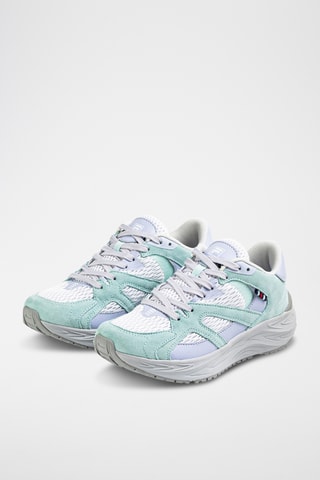 Leren Sneakers Neon - - Wit en lichtblauw