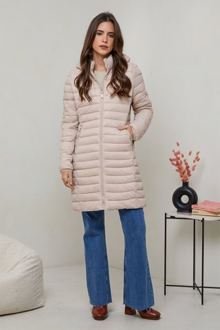 Doudoune longue à capuche - Beige