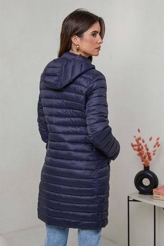Doudoune longue à capuche - Bleu