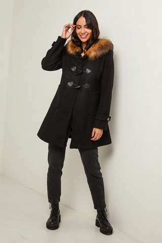 Manteau droit à capuche - Noir