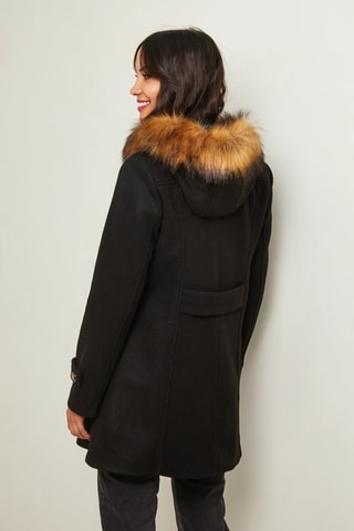 Manteau droit à capuche - Noir