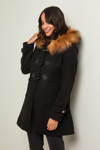 Manteau droit à capuche - Noir