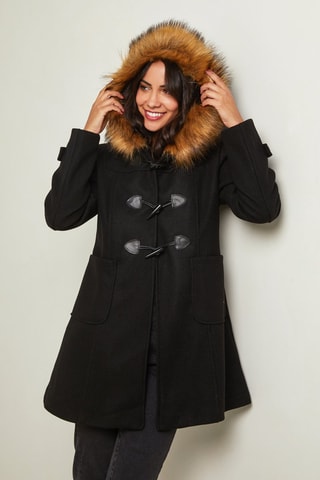 Manteau droit à capuche - Noir
