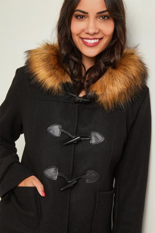 Manteau droit à capuche - Noir