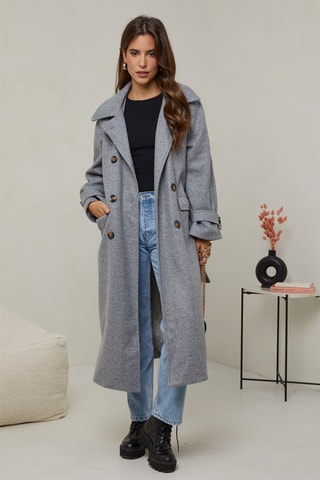 Manteau long droit - Gris