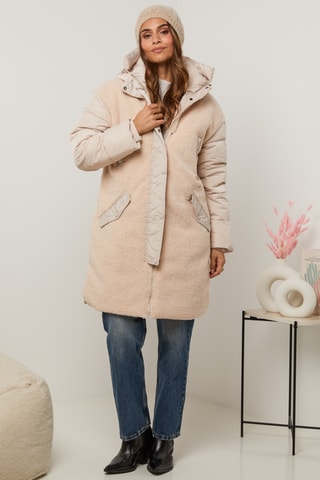 Doudoune longue bi-matière - Beige