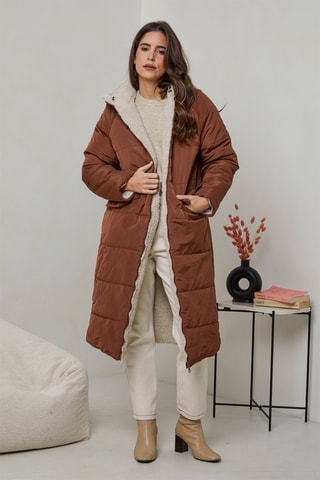 Doudoune droite réversible à capuche - Marron