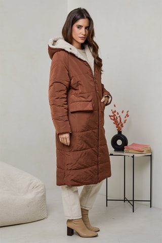 Doudoune droite réversible à capuche - Marron