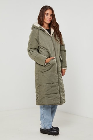 Doudoune droite à capuche - Blanc et vert